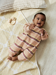 Combinaison rayée unisexe pour bébé, manches longues, col rond, tricotée, 100% coton, respirante, douce, fermeture éclair bidirectionnelle pour nourrisson et tout-petit - Product Image 6