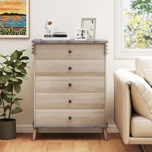 Commode de rangement haute de style farmhouse avec tiroirs, design unique pour mobilier de chambre - Product Image 2