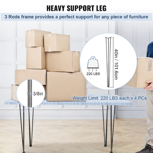 40" Metal Hairpin <b>Table</b> <b>Legs</b> Furniture <b>Legs</b> 3/8 solid steel 880lbs Industrial Metal Desk <b>Legs</b> Coffee <b>Table</b> DIY EDPTBL022 - Product Image 2