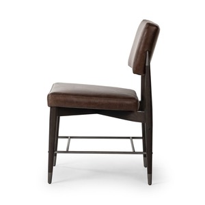 Midcentury Modern Leather Upholstered <b>Dining</b> <b>Chair</b> with Wood Legs and Dark <b>Brown</b> Finish for Home Furniture - Product Image 3