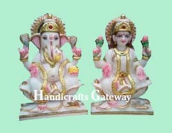 Pure White Marble Laxmi Ganesh <b>Statue</b> - Product Image 2