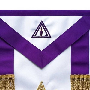 Tablier de Cérémonie pour Anciens Maîtres du Conseil, en Gros-grain Violet avec Pompons à Franges Dorées, Liens de Taille Réglables, Poche Avant - Product Image 2