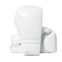 Ensemble de boxe personnalisé avec impression de logo de marque, ensemble de boxe en cuir véritable blanc, ensemble d'entraînement professionnel de kickboxing CP-BHG-04