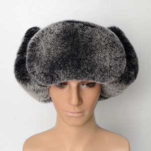Gorro de piloto unisex de alta calidad estilo ruso, de piel de conejo auténtica, cálido para invierno, con orejeras, tejido a mano, ajustable. - Product Image 5