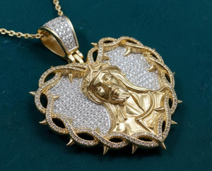 Colgante Religioso de Moissanita, Plata 925, con Corazón de Jesús y Corona de Espinas, Microincrustaciones, Chapado en Oro, Joyería de Regalo - Product Image 2