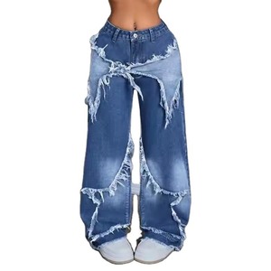 Mid Waist Wide Leg Loose Fit Solid Woven Denim Pants for Women Winter Snow Wash Silk Screen Printed Quick Dry Casual Comfortable - Product Image 5