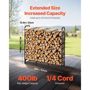 Porta Legna da Esterno da 4 Piedi con Copertura Impermeabile, Capacità di Stoccaggio 1/4 Cord, Portata Massima 400 libbre, Set Porta Legna in Metallo di Ferro - Product Image 3