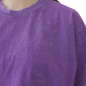 T-shirt décontracté vintage uni délavé à l'acide pour femme, en polyester et élasthanne, coupe régulière, tricoté, manches courtes, longueur genou - Product Image 6