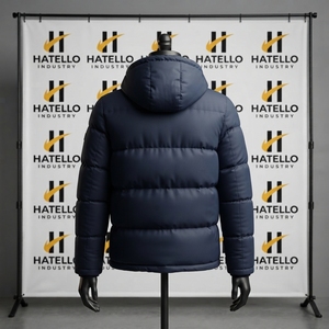HATELLO Regular Fit Thick Polyester Wadding Navy Hooded Puffer Jacket Sherpa Lining Windproof Winter <b>Coat</b> <b>Men's</b> Puffer Jackets - Product Image 2
