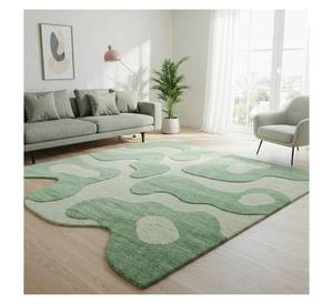 พรมขนสัตว์ทอมือรูปทรงไม่สม่ำเสมอสีเขียวเซจทันสมัย ลายแบบนามธรรม สำหรับห้องนั่งเล่น - Product Image 2