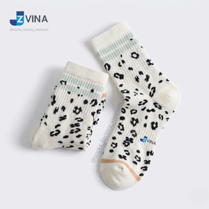 <b>Custom</b> LOGO Leopard Print Cotton <b>Grip</b> <b>Socks</b> Non Slip ODM Low MOQ Made in Vietnam for Pilates Yoga Studio - Product Image 1
