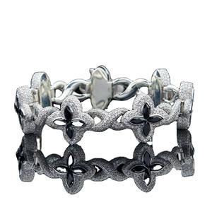 Luxury 925 Silver Rhodium Plated Chain Link <b>Bracelet</b> With Diamond Flower Design For Women Everyday Wear - Product Image 1