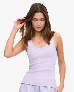 Camiseta sin mangas de punto minimalista para mujer, color lila, cuello redondo, color sólido, informal, transpirable, longitud regular, 100% algodón - Product Image 2