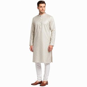 <b>Men's</b> Jacquard Kurta <b>Only</b> Regular Fit Traditional Indian Ethnic Wear for Festive & Wedding - Product Image 3