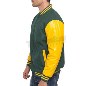 Veste de baseball pour homme en cuir de haute qualité, dernier design, respirante, à manches en cuir surdimensionnées. - Product Image 4