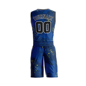 Custom Sublimated Basketball Uniform Sets Blue Yellow Print Moisture Wicking 100% Polyester Unisex <b>Athletic</b> Wear Sleeveless Kits - Product Image 3