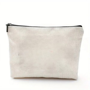 White Printed Makeup Bag with Black Zipper Closure <b>Water</b> Resistant Eco Friendly Cosmetic <b>Pouch</b> for Travel and Daily Use - Product Image 3