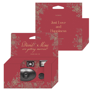 Appareil photo jetable personnalisé 35 mm à usage unique, boîte cadeau de mariage rouge à motifs floraux, David Mina 2026.02.10 - Product Image 1