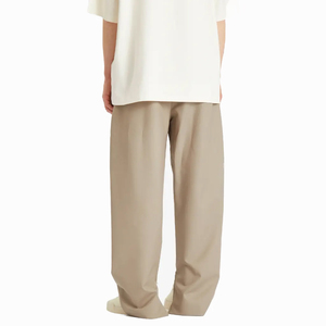 Pantalon large pour homme, taille élastique avec cordon de serrage, décontracté, beige, respirant, en polyester, style printemps, devant plat - Product Image 4
