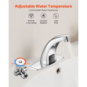 Rubinetto per Lavabo Bagno Senza Contatto con Sensore di Movimento Automatico, Miscelatore Acqua Calda/Fredda a Batteria, Copertura Foro Rubinetto per Toilette - Product Image 4