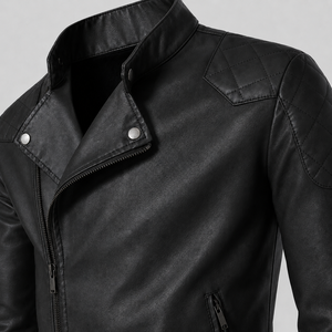Nueva Chaqueta de Cuero Personalizada para Hombre con Diseño de Hombros Acolchados, Cuello Alto, Corte Regular, Estilo Biker para Ropa Casual de Calle - Product Image 3