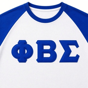 <b>White</b> Royal Blue Men Short Sleeve Raglan <b>T</b> <b>Shirt</b> with Greek Letter Embroidery Fraternity College Casual Team Apparel - Product Image 5