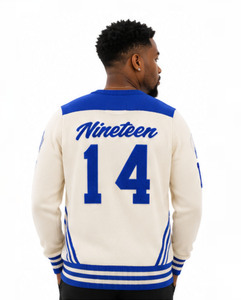 Pull universitaire brodé Phi Beta Sigma, anti-rétrécissement, bleu et blanc, col rond, manches longues, style preppy, hiver - Product Image 3