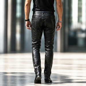 <b>Men</b> Snakeskin <b>Leather</b> <b>Pants</b> High Waist Slim Fit Full Length Flat Front Breathable Lightweight Vintage Casual Trousers - Product Image 4