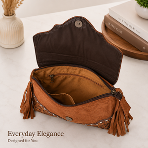 Sac à bandoulière en cuir suédé artisanal à franges pour femme, sac à main floral western, pour le quotidien, les voyages, le bureau, décontracté, mode - Product Image 2