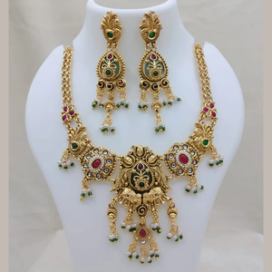 JewelEMarket Heritage Pota Stone and Pearl Designer Necklace Set Gold Plated Traditional Bridal Festive Ethnic <b>Jewellery</b> - Product Image 2