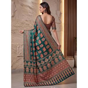 Trendy <b>Saree</b> <b>Blouse</b> With Digital Ajrak Print Real Mirror Embroidery Ethnic Wedding Party Wear Designer Indian Fashion For Womens - Product Image 5