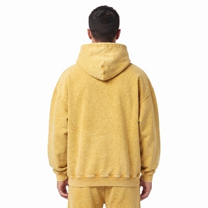 Sweat-shirt à capuche personnalisé en coton délavé à l'acide avec strass, style streetwear vintage et effet usé, coupe oversize pour homme - Product Image 2