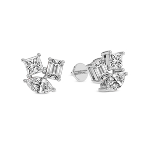 Hermosos pendientes de diamantes de laboratorio estilo Trillium, hechos a mano, de oro sólido de 18k, de lujo, para mujeres y niñas, ideales para usar en fiestas. - Product Image 2