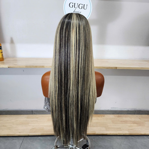 Peluca de cabello humano HD 13x6 con encaje, lisa, rubia con reflejos 613, instalación sin pegamento, 100% cabello humano, 22 pulgadas. - Product Image 2