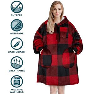 Customizable <b>Poncho</b> Hoodie Sweatshirt for Women Double Sided Flannel Sherpa Fleece Soft Wearable <b>Blanket</b> for Winter Adults - Product Image 3