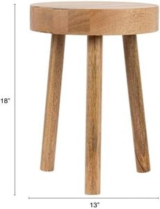 Taburete Redondo de Madera de Mango con Acabado Natural, Mueble de Asiento de Madera para Sala de Estar, Dormitorio, Cocina y Decoración del Hogar - Product Image 5