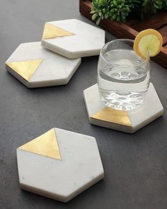 Modern <b>Square</b> Marble Coaster <b>Set</b> With Brass Inlay Non-Slip Drink Mats & Pads For Table Decoration Dinnerware At Best Price - Product Image 6