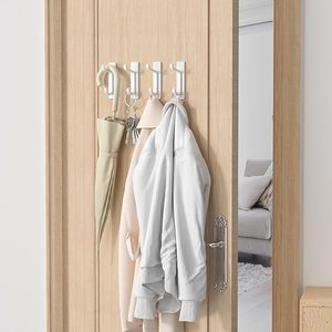 White Adhesive Wall Hooks Dual Prong Coat Hangers No Drill Sticky Rack for <b>Hanging</b> Clothes Hats <b>Towels</b> Bags Robes Keys Umbrellas - Product Image 4