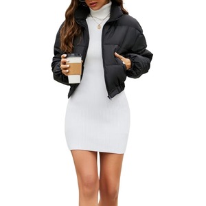 Women's Quilted Puffer Jacket <b>Full</b> Sleeve Hooded Collar Zipper Closure Winter <b>Coat</b> Solid Black Thick Cotton Wadding Long <b>Length</b> - Product Image 6