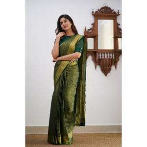 ผ้าส่าหรีขอบกว้างผ้าไหม Banarasi แบบดั้งเดิม - Product Image 1