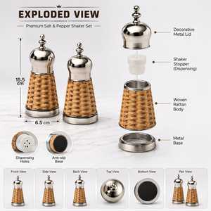 Luxury Stainless Steel Rattan Woven Salt and Pepper Shakers Set Vintage Metal <b>Spice</b> Dispenser Bottles Tableware Seasoning <b>Jar</b> - Product Image 3