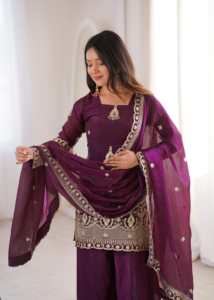 Designer Party Wear Bridal Wear Embroidery Sequence Work Fandy <b>Silk</b> Top With Bottom And Dupatta Fully Stitched Ready To Wear Set - Product Image 6