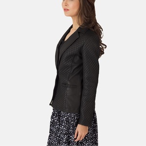 <b>Women's</b> Slim Racer Leather <b>Jacket</b> Woven Nylon Lining Breathable Windproof Long Stand Leather <b>Jackets</b> - Product Image 3