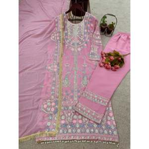 Conjunto de Top, Pantalón y Dupatta para Mujer con Elegante Bordado de Lentejuelas - Product Image 1