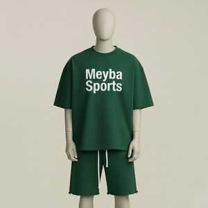 Nouveauté : Ensemble T-shirt et short pour homme, vert foncé, surdimensionné, imprimé graphique, tenue d'été en deux pièces, coupe ample, streetwear - Product Image 6
