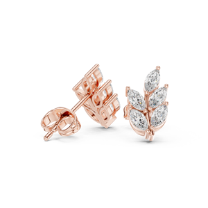 ต่างหูเพชรทรงหยดน้ำประดับดอกไม้ ดีไซน์ใบไม้ทรงมาร์คีส์ ทองคำ 14k สีโรสโกลด์ ประดับเพชรเลี้ยงในห้องปฏิบัติการ - Product Image 2