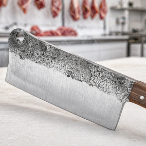 Custom Handmade Carbon Steel Cleaver with Ambidextrous Wood Handle Extra <b>Sharp</b> Forged Dishwasher Safe and Leather Sheath - Product Image 3