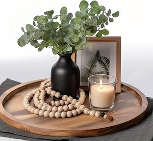 Round Natural Wood Handcrafted Fruit Serving Tray with Plant & Floral Pattern Movable <b>Rustic</b> Design for Kitchen Dining Room Use - Product Image 5