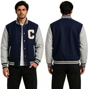 Vestes de sport coupe-vent haute performance en bleu indigo profond avec manches contrastées, style Letterman Varsity - Product Image 1