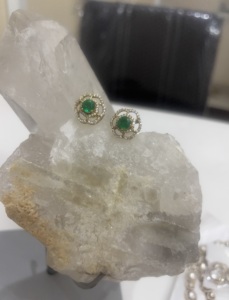 Amaira Jewels Flower <b>Stud</b> <b>Earrings</b> <b>Emerald</b> Cut Green Doublet 925 Silver Gold Plated Cute Women's Wedding Jewelry Gift - Product Image 4